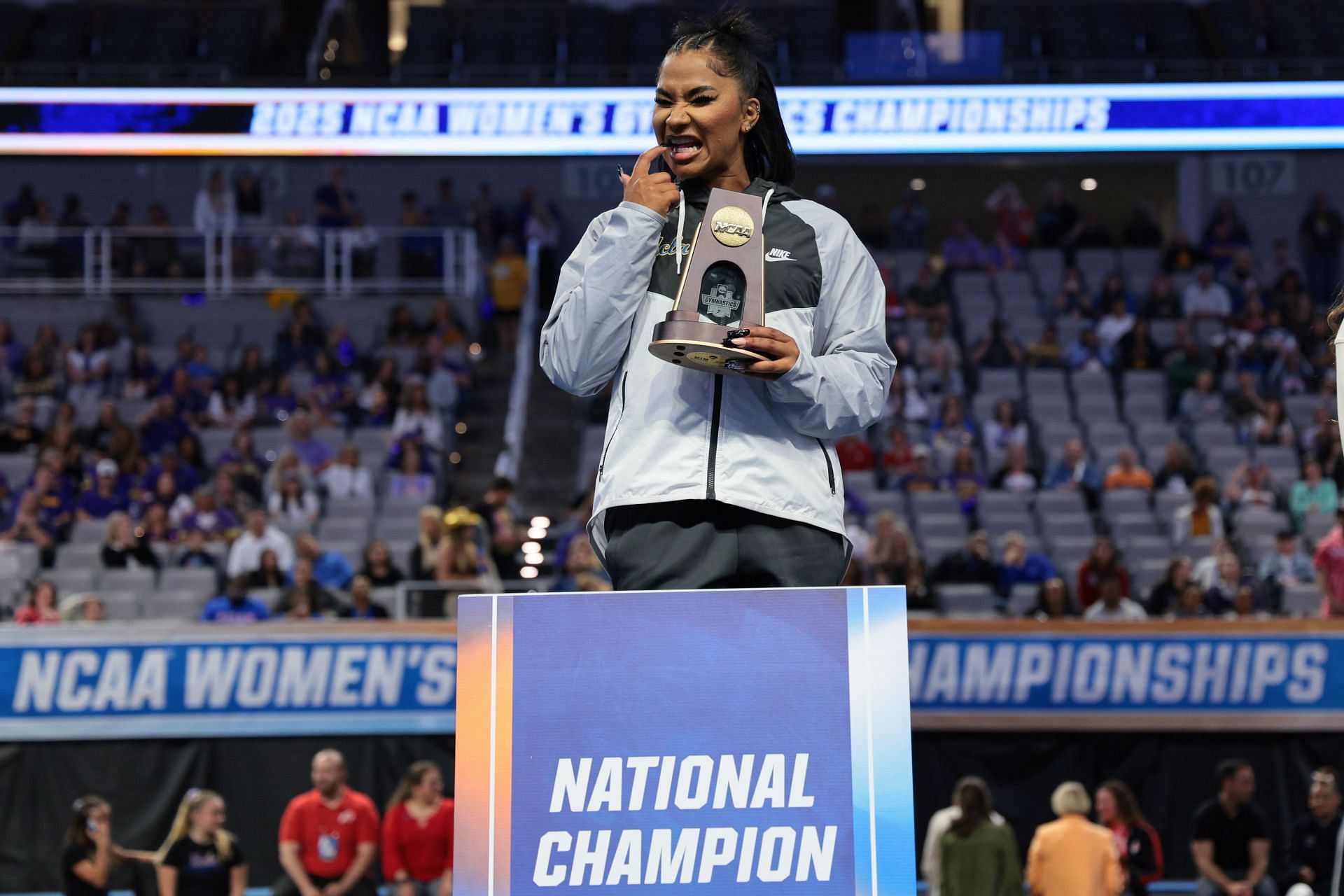 Jordan Chiles at the 2025 NCAA Women's Gymnastics Championships - Source: Getty